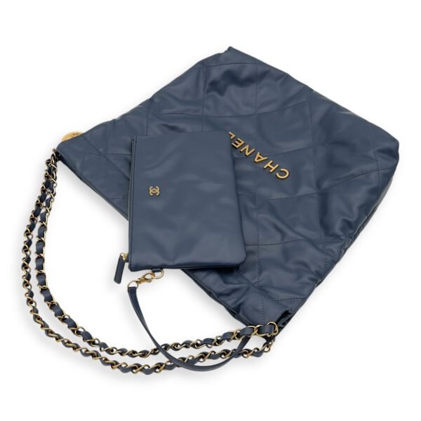 C22 Small Blue Shoulder Bag in Lambskin, Gold hardware - Image 14