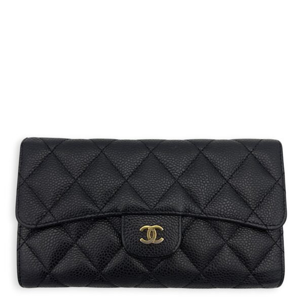 CC Wallet Black in Caviar Leather, Silver hardware