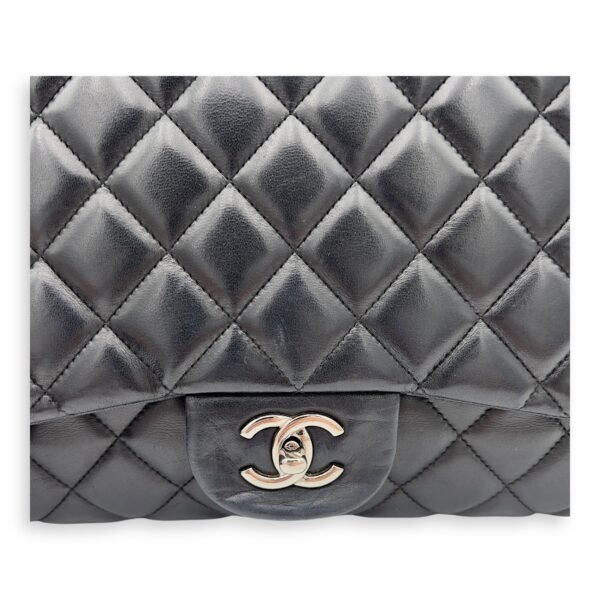 Classic Maxi Black Shoulder Bag in Lambskin, Silver hardware - Image 12