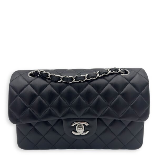 Classic Small Black Shoulder Bag in Lambskin, Silver hardware