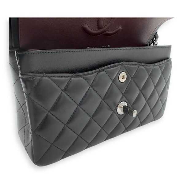 Classic Small Black Shoulder Bag in Lambskin, Silver hardware - Image 16