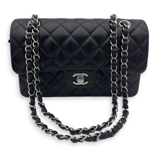 Classic Small Black Shoulder Bag in Lambskin, Silver hardware - Image 19