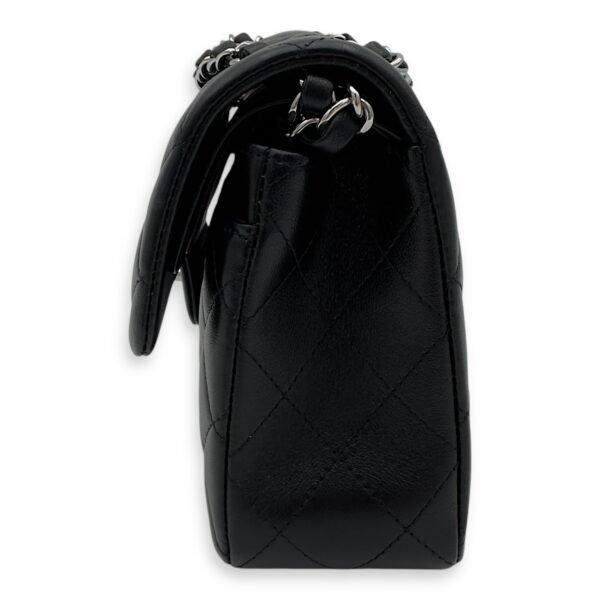 Classic Small Black Shoulder Bag in Lambskin, Silver hardware - Image 3