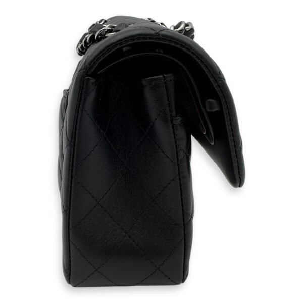 Classic Small Black Shoulder Bag in Lambskin, Silver hardware - Image 4