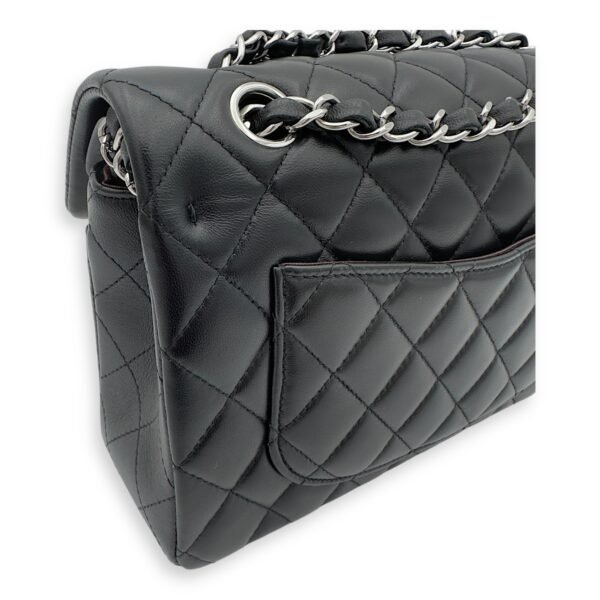 Classic Small Black Shoulder Bag in Lambskin, Silver hardware - Image 8