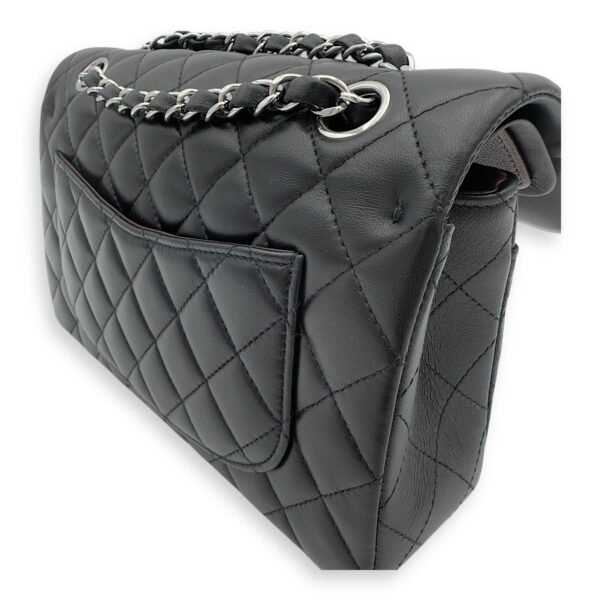 Classic Small Black Shoulder Bag in Lambskin, Silver hardware - Image 9