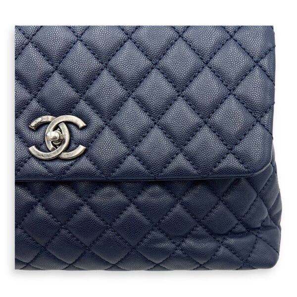 Coco Medium Blue Top Handle Bag in Caviar Leather, Silver hardware - Image 17