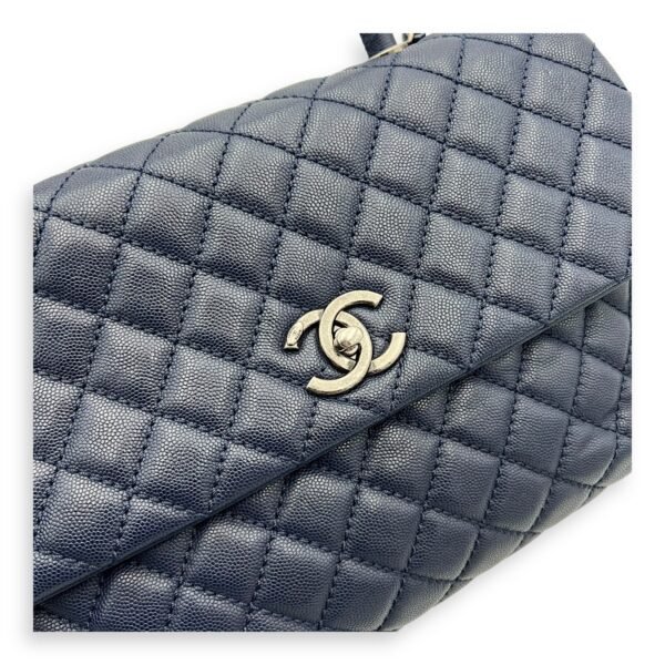 Coco Medium Blue Top Handle Bag in Caviar Leather, Silver hardware - Image 19