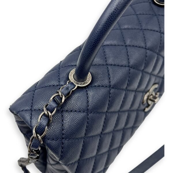 Coco Medium Blue Top Handle Bag in Caviar Leather, Silver hardware - Image 20