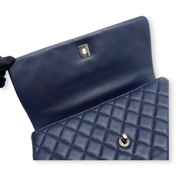 Coco Medium Blue Top Handle Bag in Caviar Leather, Silver hardware - Image 22