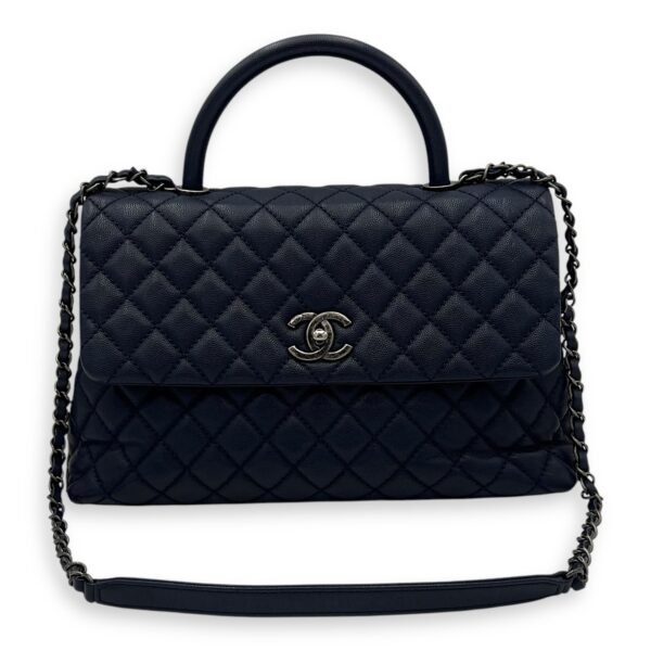 Coco Medium Blue Top Handle Bag in Caviar Leather, Silver hardware - Image 24