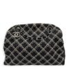 Mademoiselle Bowler Shoulder Bag Black in Tweed, Silver hardware