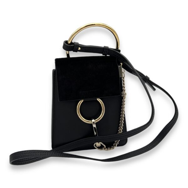 Faye Small Black Crossbody Bag in Calfskin, Gold hardware - Image 9