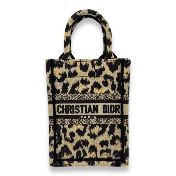Book Tote Top Handle Bag Mini Vertical Brown in Jacquard, Gold hardware