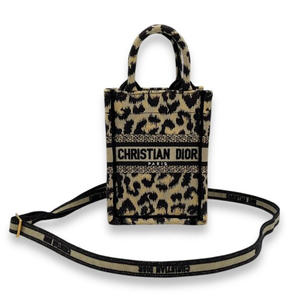 Book Tote Top Handle Bag Mini Vertical Brown in Jacquard, Gold hardware - Image 7