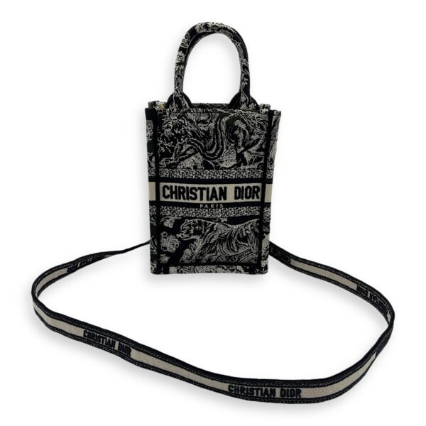 Book Tote Vertical Navy Crossbody Bag in Jacquard, Gold hardware - Image 11