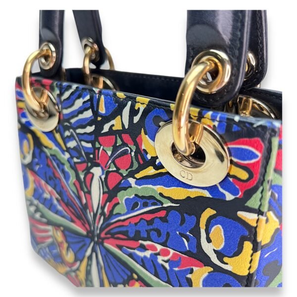 Butterfly Print Lady Dior mini Top handle bag in Calfskin, Gold Hardware - Image 10