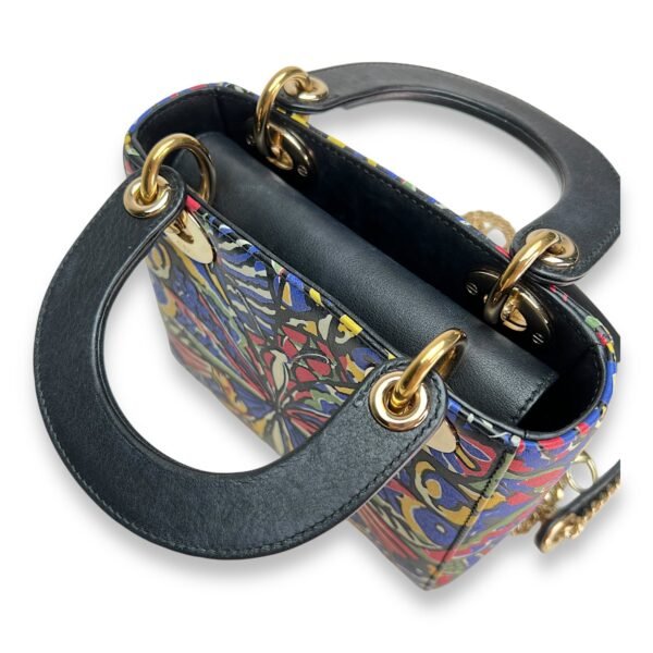 Butterfly Print Lady Dior mini Top handle bag in Calfskin, Gold Hardware - Image 11