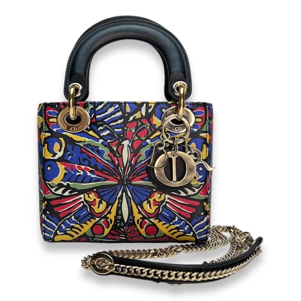 Butterfly Print Lady Dior mini Top handle bag in Calfskin, Gold Hardware - Image 12