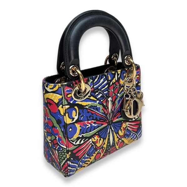 Butterfly Print Lady Dior mini Top handle bag in Calfskin, Gold Hardware - Image 4