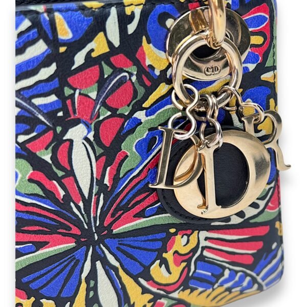 Butterfly Print Lady Dior mini Top handle bag in Calfskin, Gold Hardware - Image 6