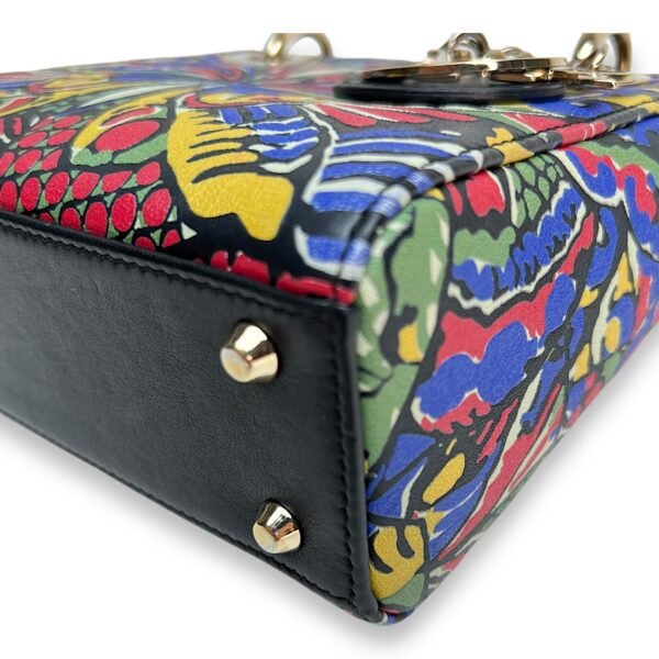 Butterfly Print Lady Dior mini Top handle bag in Calfskin, Gold Hardware - Image 9