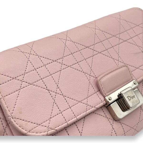 Cannage Stitched Diorling Pink Wallet On Chain in Calfskin, Silver hardware - Image 3
