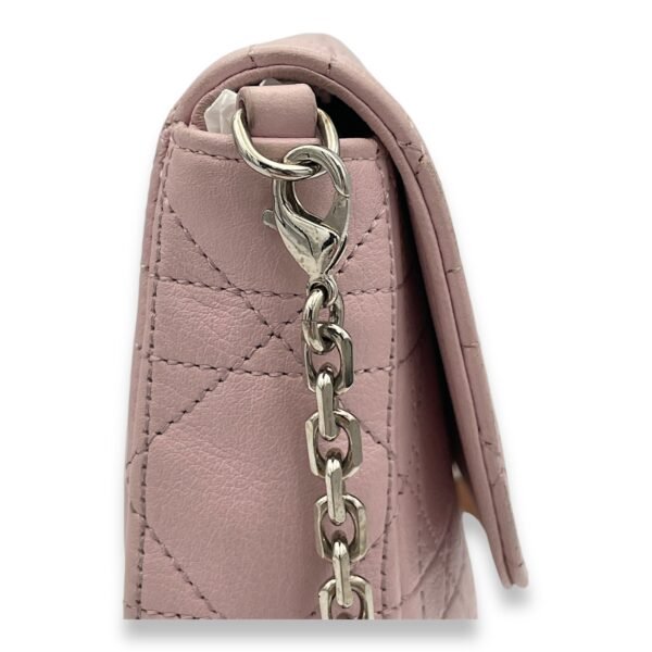 Cannage Stitched Diorling Pink Wallet On Chain in Calfskin, Silver hardware - Image 5