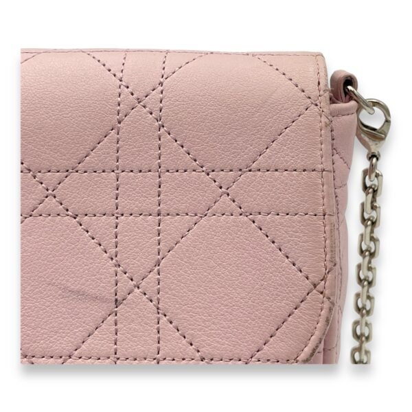 Cannage Stitched Diorling Pink Wallet On Chain in Calfskin, Silver hardware - Image 6