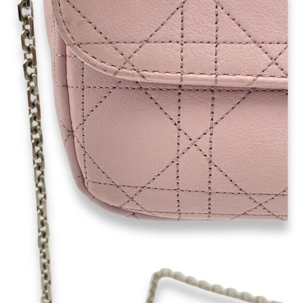 Cannage Stitched Diorling Pink Wallet On Chain in Calfskin, Silver hardware - Image 7