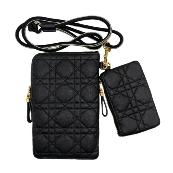 Caro Multifunctional Pouch Black Crossbody Bag in Calfskin, Gold hardware - Image 2
