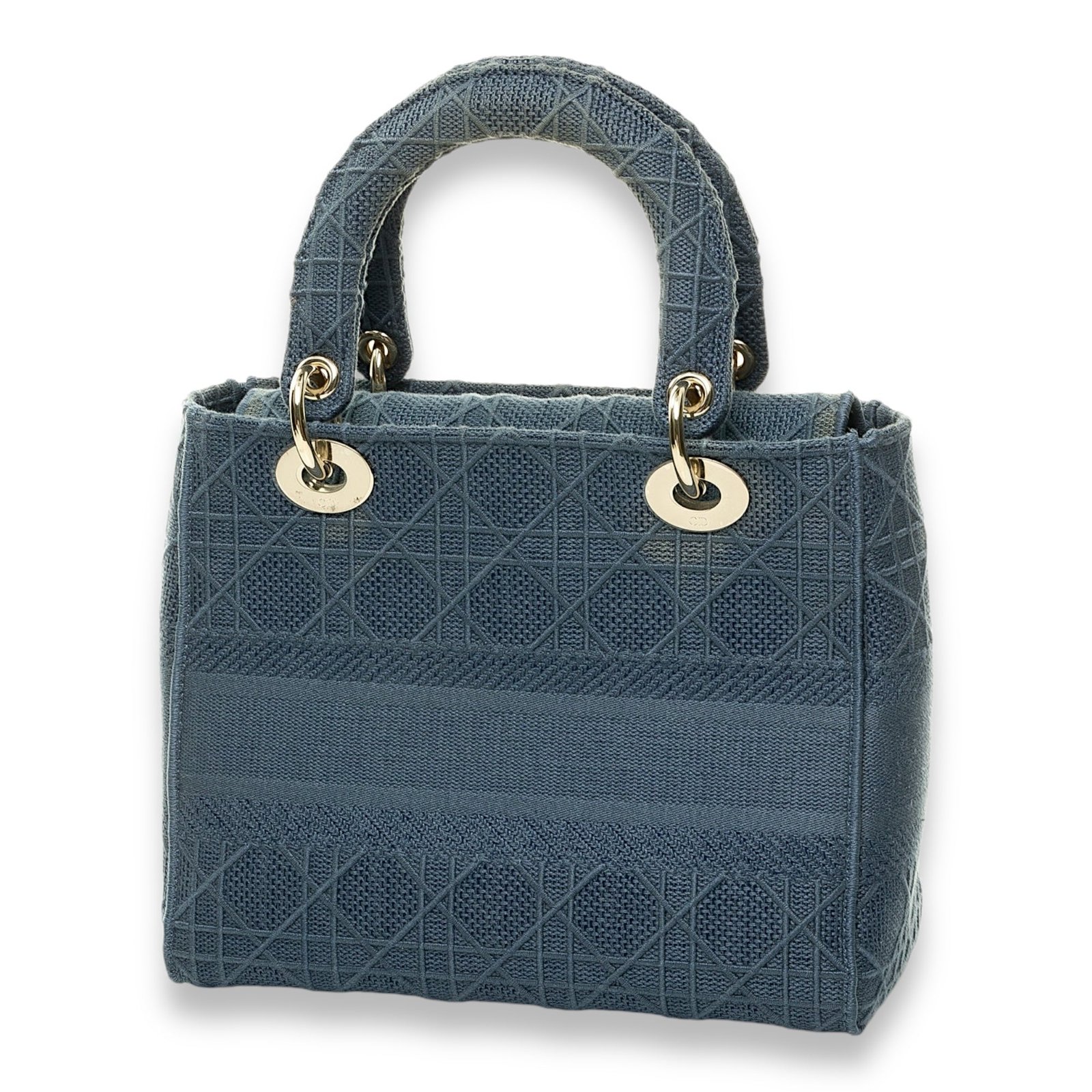 Embroidered Cannage Lady D-Lite Medium Top handle bag in Canvas, Silver Hardware - Image 2