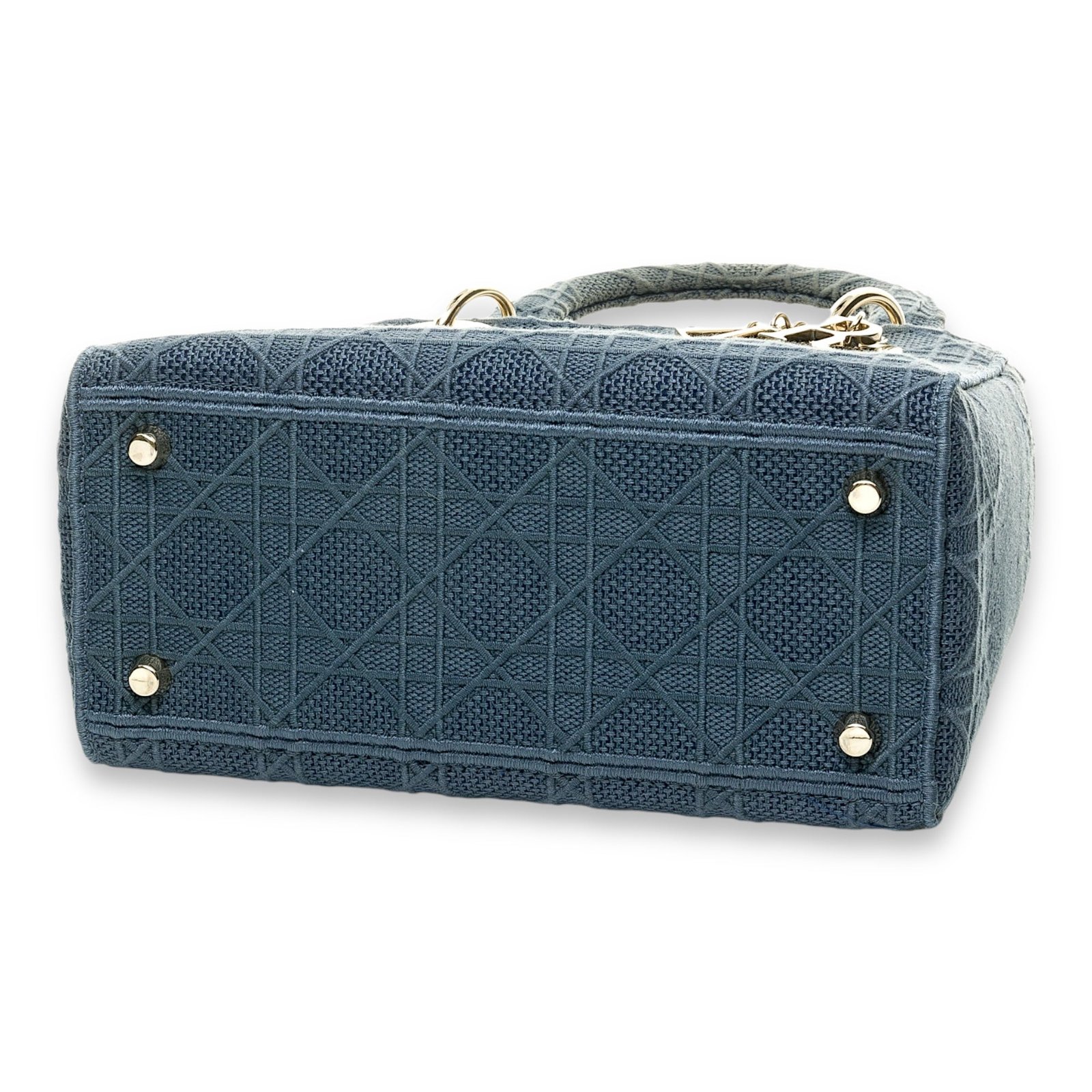 Embroidered Cannage Lady D-Lite Medium Top handle bag in Canvas, Silver Hardware - Image 3