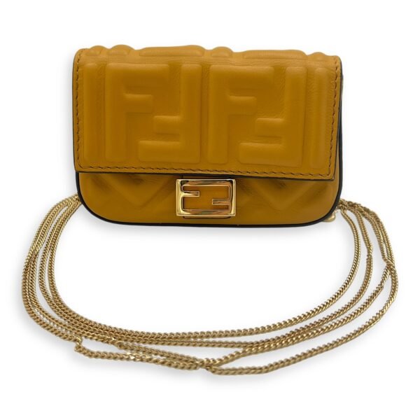 Baguette Nano Yellow Crossbody Bag in Calfskin, Gold hardware - Image 10