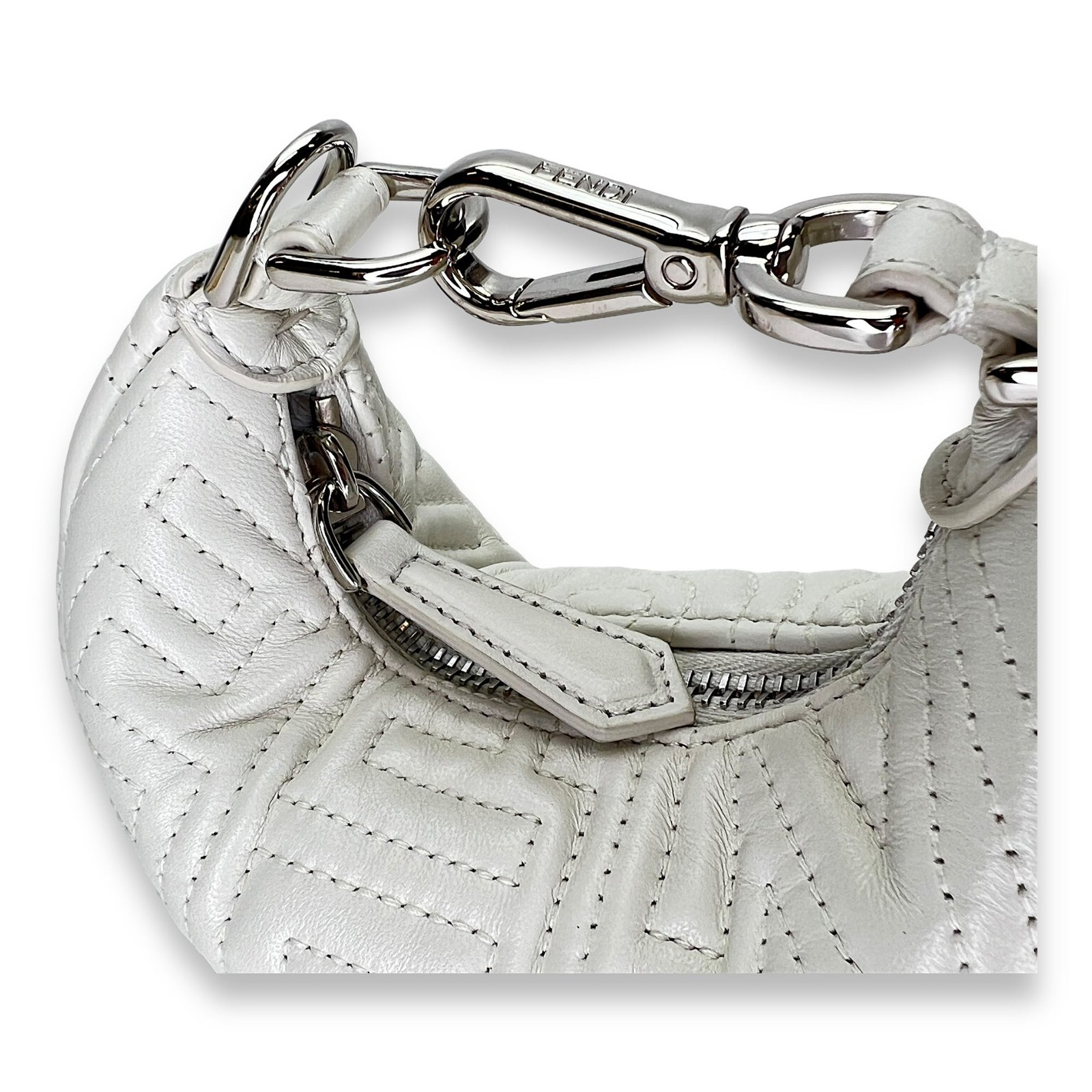 Fendigraphy Nano White Top Handle Bag in Calfskin, Silver hardware - Image 6