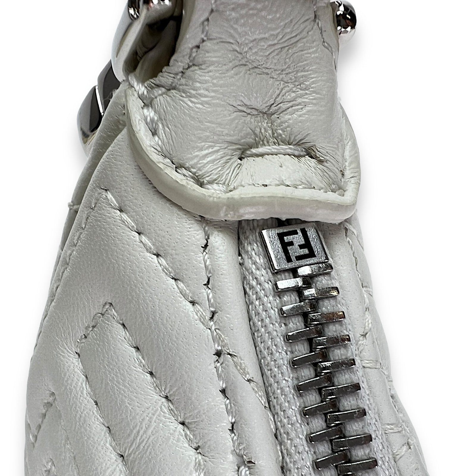 Fendigraphy Nano White Top Handle Bag in Calfskin, Silver hardware - Image 9