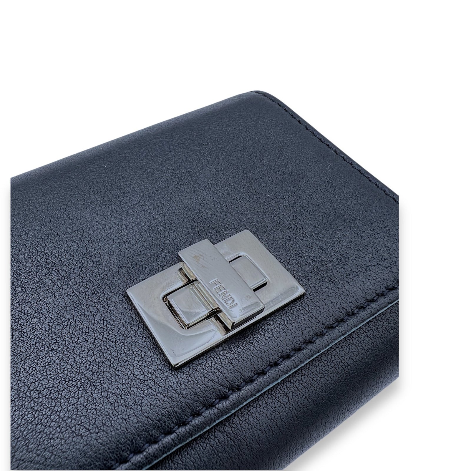 Flap Compact Black Card Holder in Calfskin, Silver hardware - Image 6