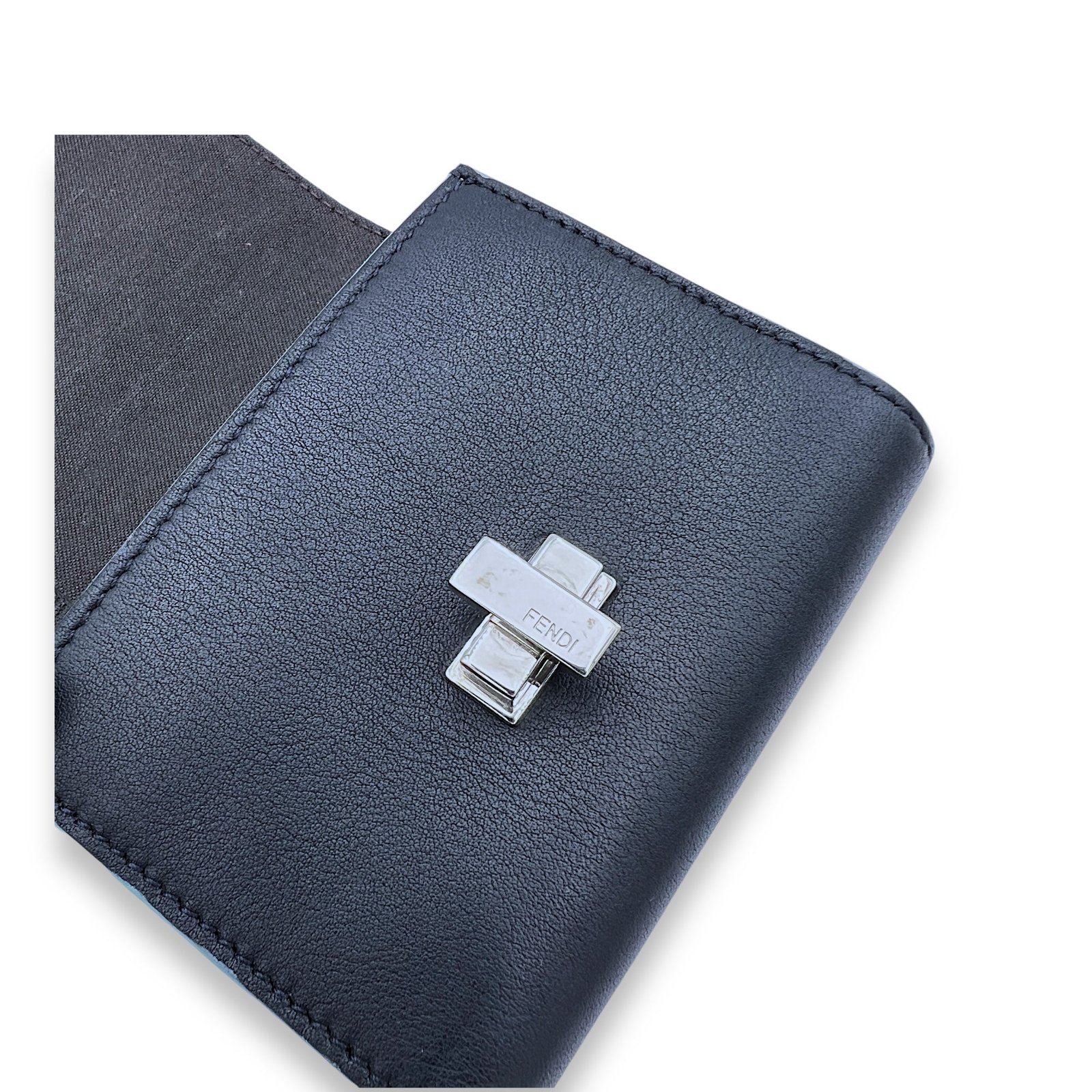 Flap Compact Black Card Holder in Calfskin, Silver hardware - Image 7