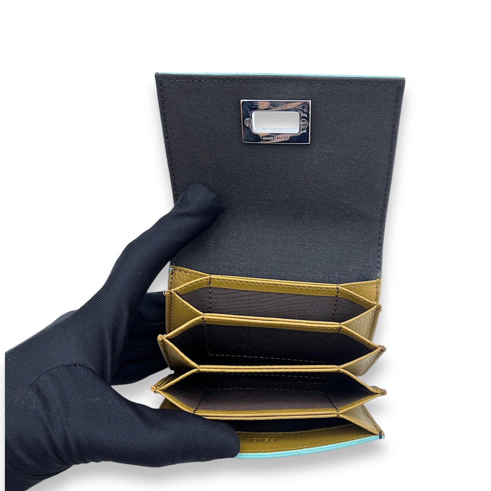 Flap Compact Black Card Holder in Calfskin, Silver hardware - Image 8