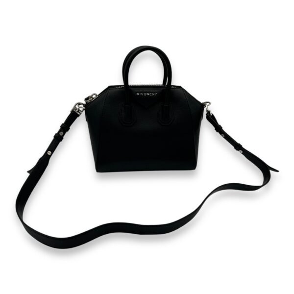 Antigona Mini Black Top Handle Bag in Goat Leather, Silver hardware - Image 10