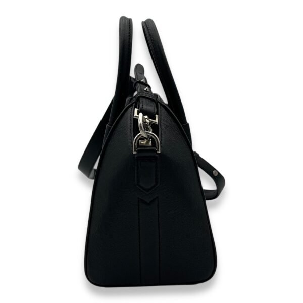 Antigona Mini Black Top Handle Bag in Goat Leather, Silver hardware - Image 3