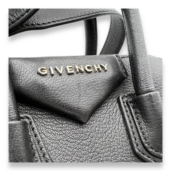 Antigona Mini Black Top Handle Bag in Goat Leather, Silver hardware - Image 6