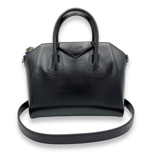Antigona Small Black Top Handle Bag in Calfskin, Silver hardware - Image 10