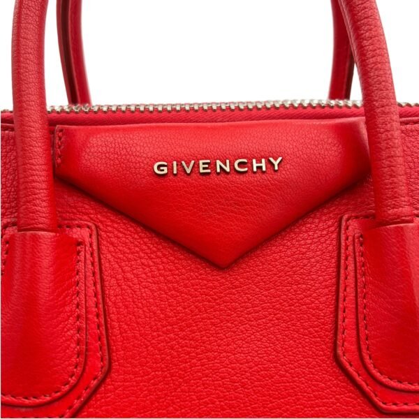 Antigona Small Red Top Handle Bag in Goat Leather, Silver hardware - Image 6