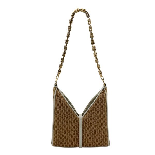Cut Out Crossbody Bag Mini White in Raffia, Gold hardware - Image 2