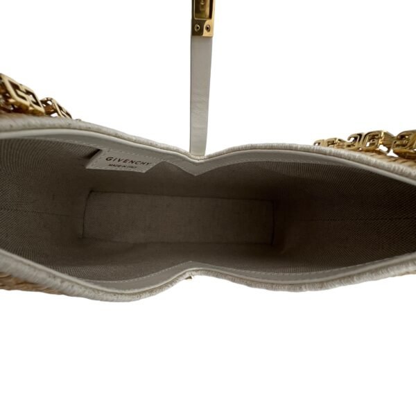 Cut Out Crossbody Bag Mini White in Raffia, Gold hardware - Image 6