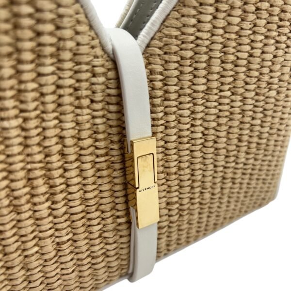 Cut Out Crossbody Bag Mini White in Raffia, Gold hardware - Image 7