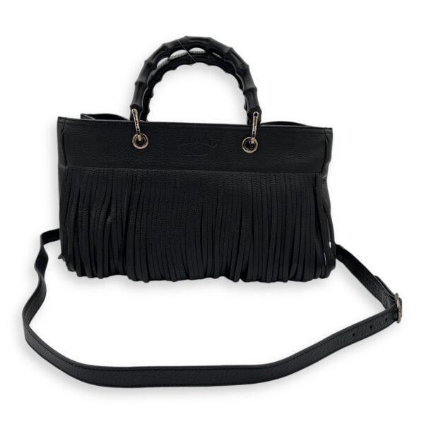 Bamboo Tassel Black Top Handle Bag in Calfskin, Gunmetal hardware - Image 11