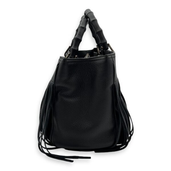 Bamboo Tassel Black Top Handle Bag in Calfskin, Gunmetal hardware - Image 3