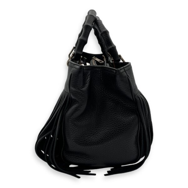 Bamboo Tassel Black Top Handle Bag in Calfskin, Gunmetal hardware - Image 4